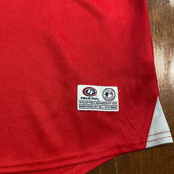 True Fan MLB Atlanta Braves Baseball Red Gray Button Down Jersey Men's Size 2XL - Picture 5 of 9